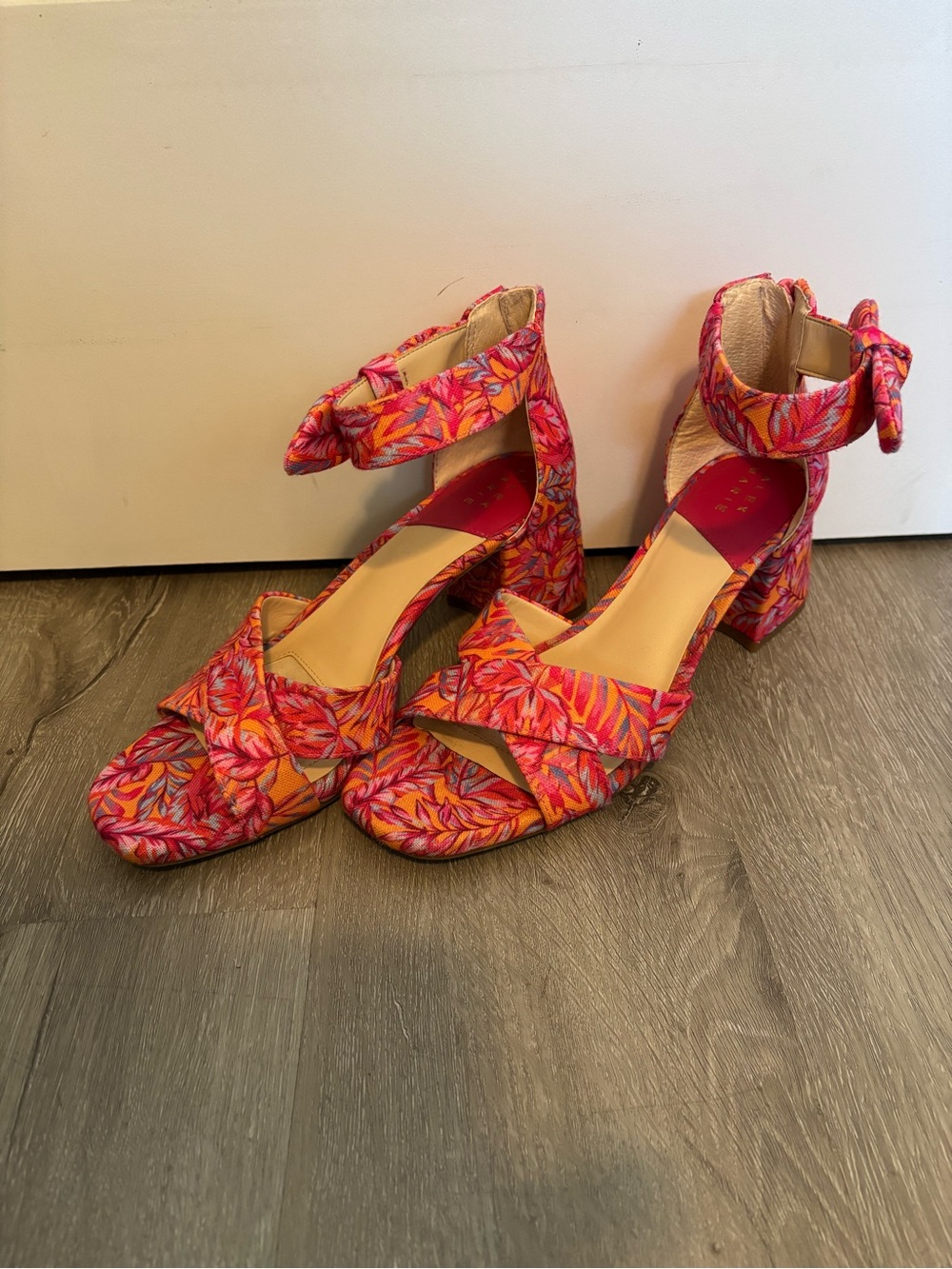 Alex Marie Pink and Orange Patterned Block Heel Sandals